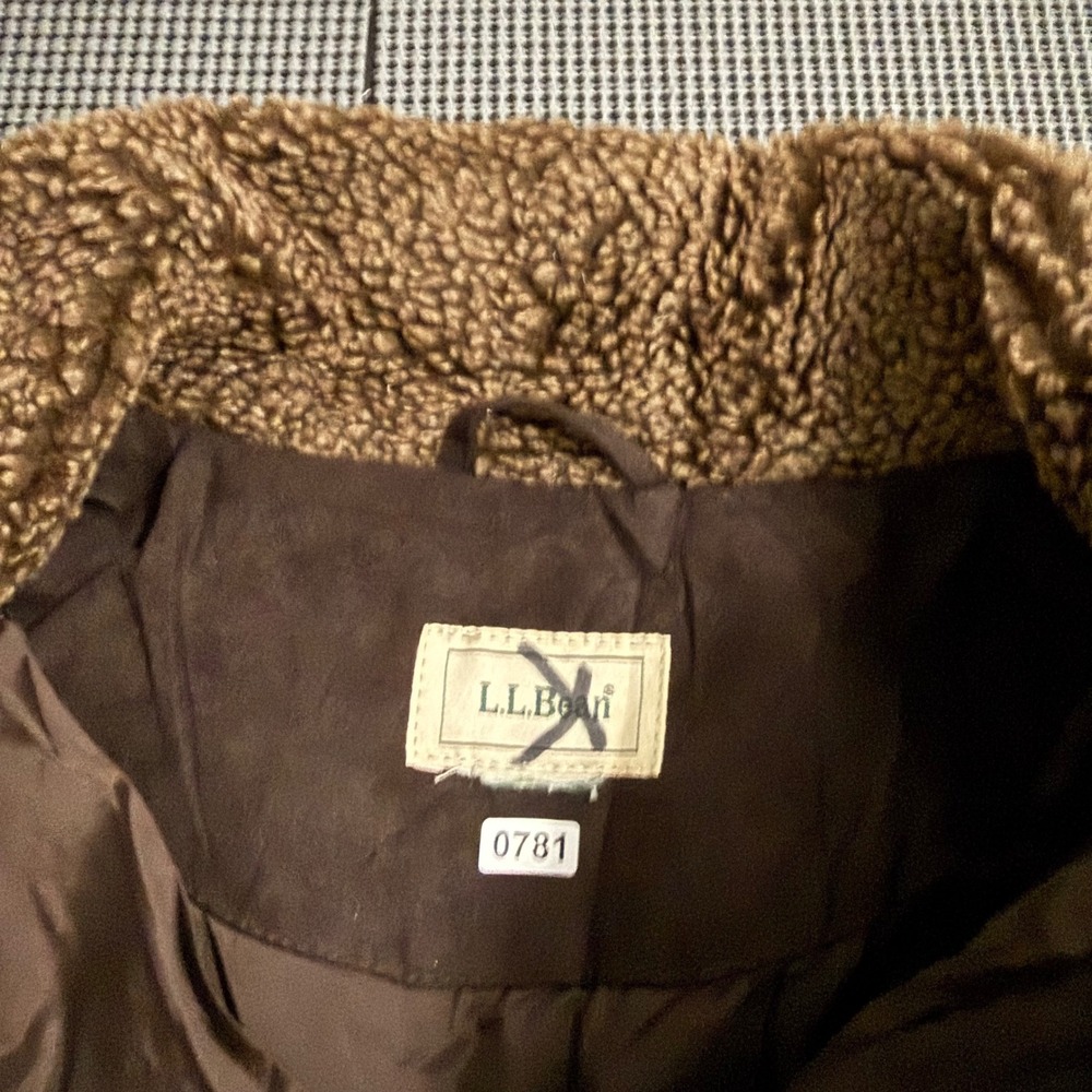 LL Bean Womens Brown Faux Suede Quilted Long Puffer Coat Sherpa Collar Parka